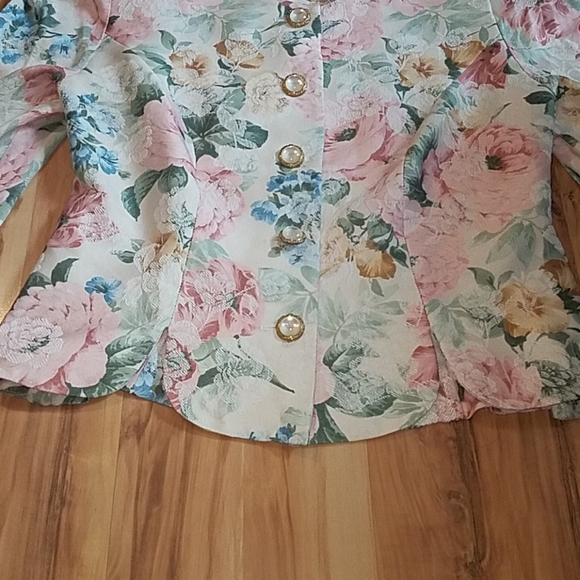 Vintage 80s 90s Floral Scalloped Blazer - Picture 6 of 11
